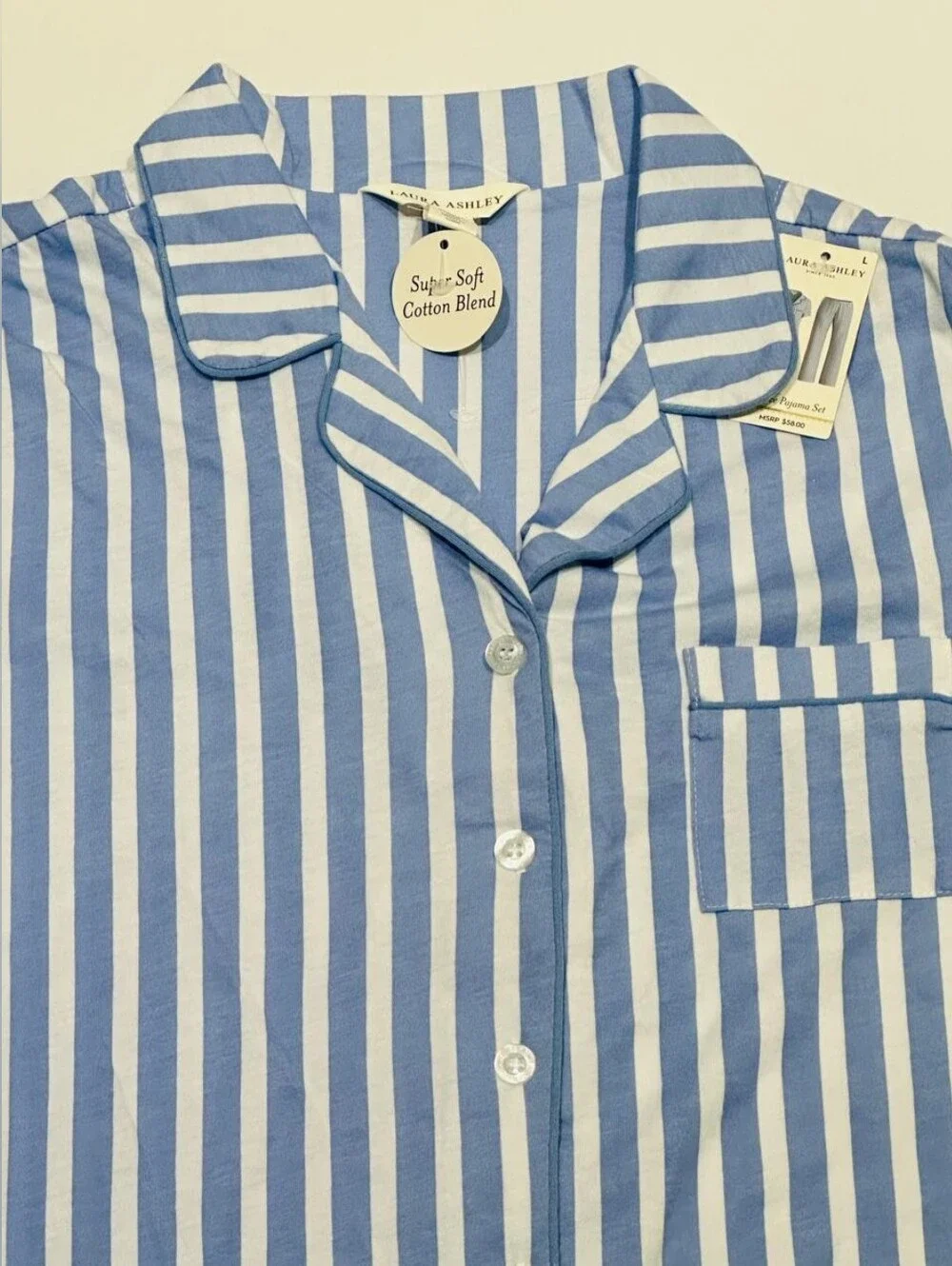 NWT Laura Ashley Blue & White Striped Three-Piece Pajama Set